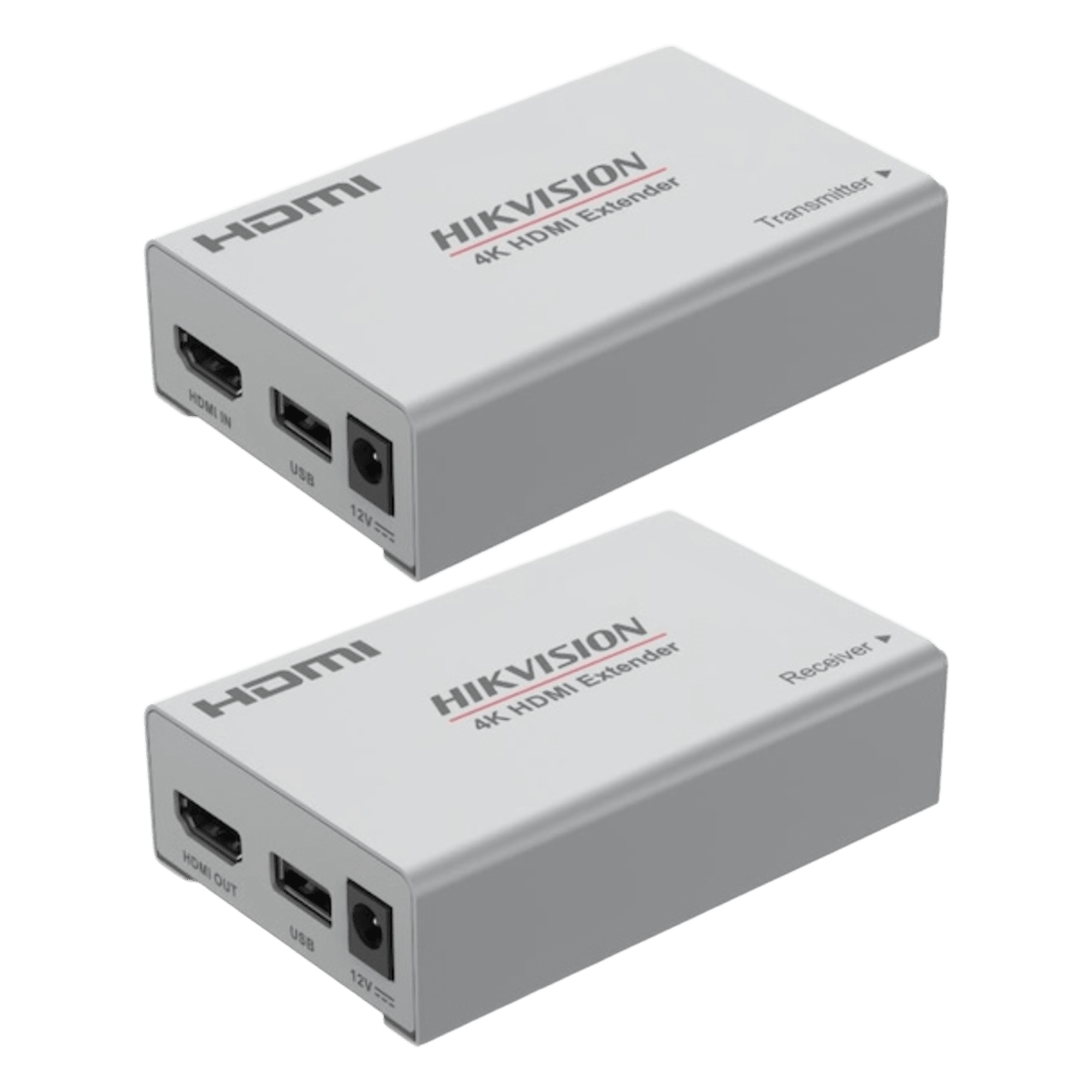 Kit Extensor de Video y Audio HDMI / 4K (3840×2160) a 60 Hz / Hasta 120 m (393.7 ft) con Cat 6 / Cero Latencia / Plug-and-Play / Transmisor y Receptor — HIKVISION · SKU DS-52EX01HI-4K