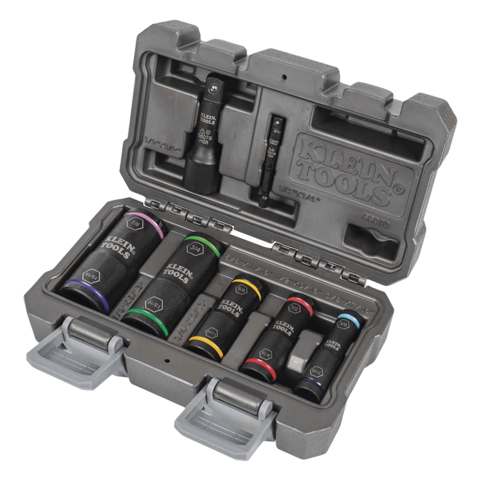 Juego de Dados de Impacto de 7 piezas, Medidas: 3/8 x 7/16'', 1/2 x 9/16'', 5/8 x 11/16'', 3/4 x 13/16'', y 7/8 x 15/16'' — KLEIN TOOLS · SKU 66070