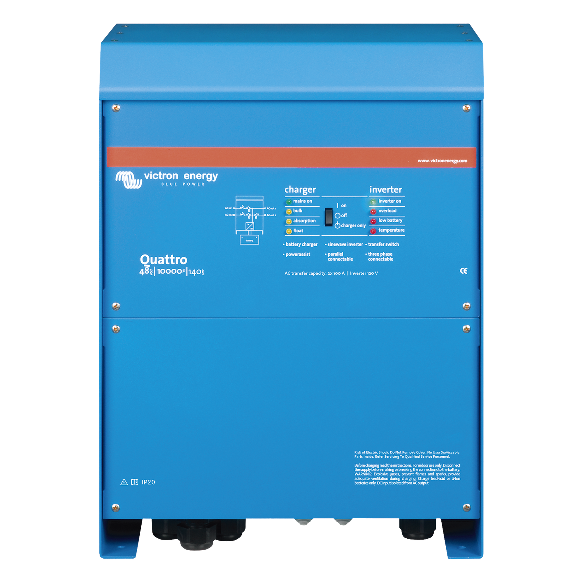 Quattro 48/10000/140-100/100 / Inversor Cargador de Onda Pura / Entrada 48 Vcc / Salida 8000 W 120 Vca 60 Hz
