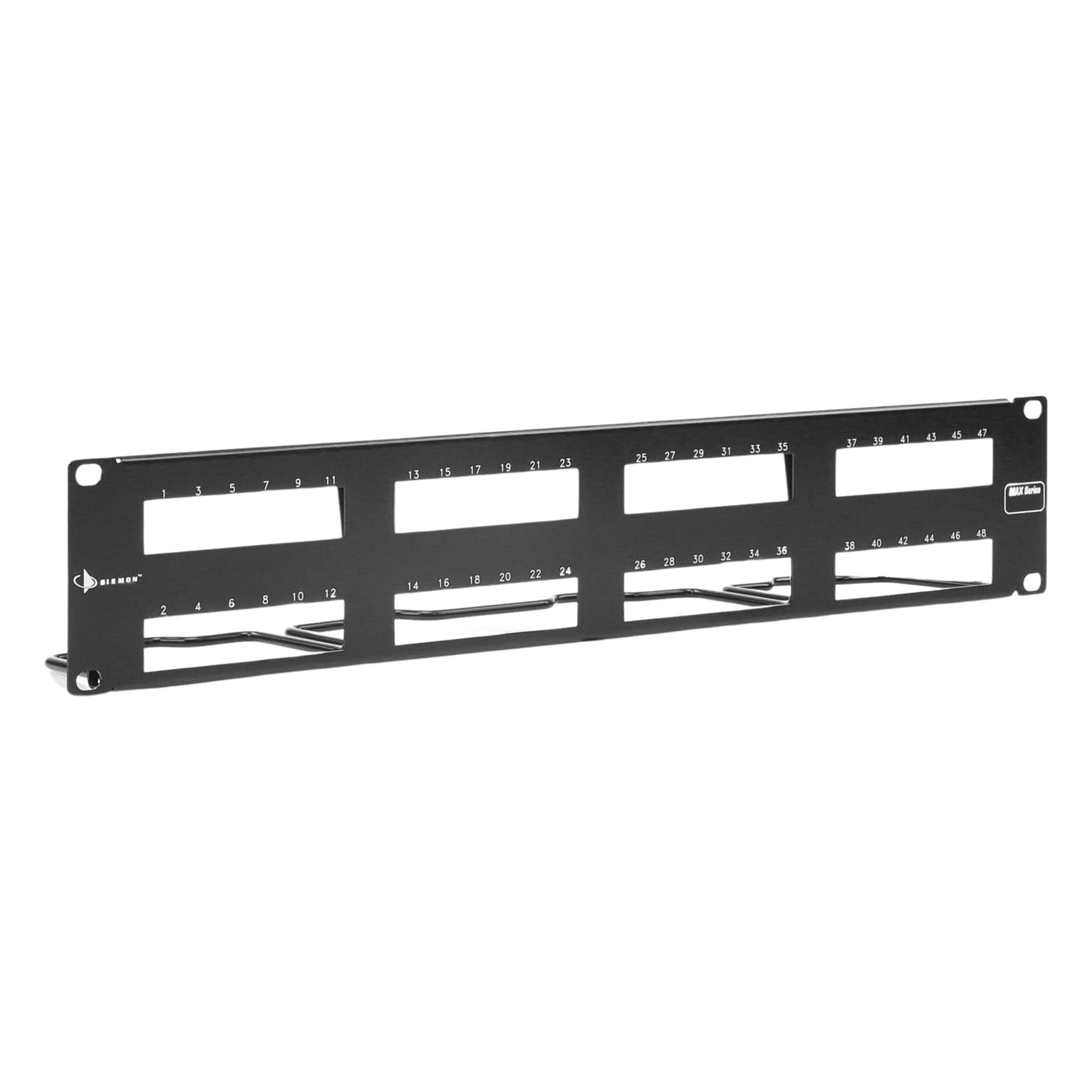 PATCH PANEL MAX VACIO ID VERTICAL UTP 48 PTOS PLANO 2U NEGRO — SIEMON · SKU MX-PNL-48-C