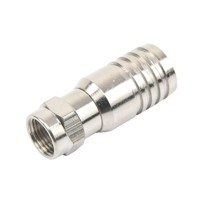 Conector F Macho en 75 Ohm, Plegable para Instalar en Cables Coaxiales RG-11, Cuerpo de Bronce-Niquelado/ Teflón.