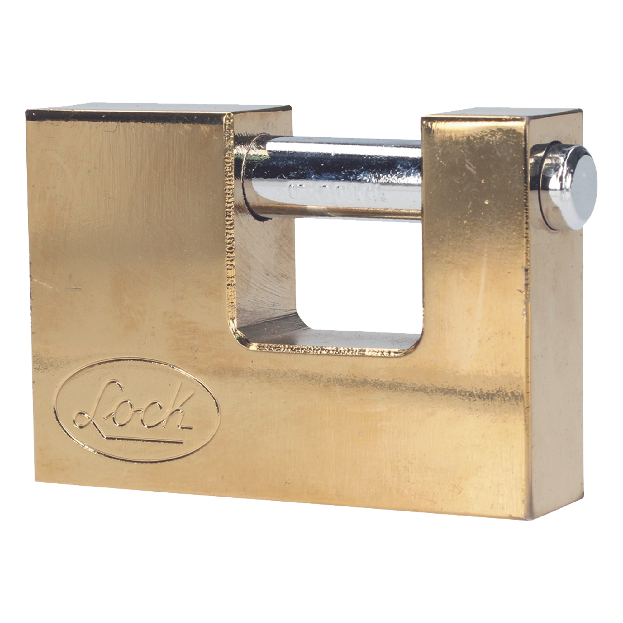 Candado de acero para Cortina Metálica / Medida 80 mm/ Acabado Latón Brillante / Nivel de Seguridad 6 / Llave Estándar. — LOCK · SKU SYS-L22-C80-ELBB