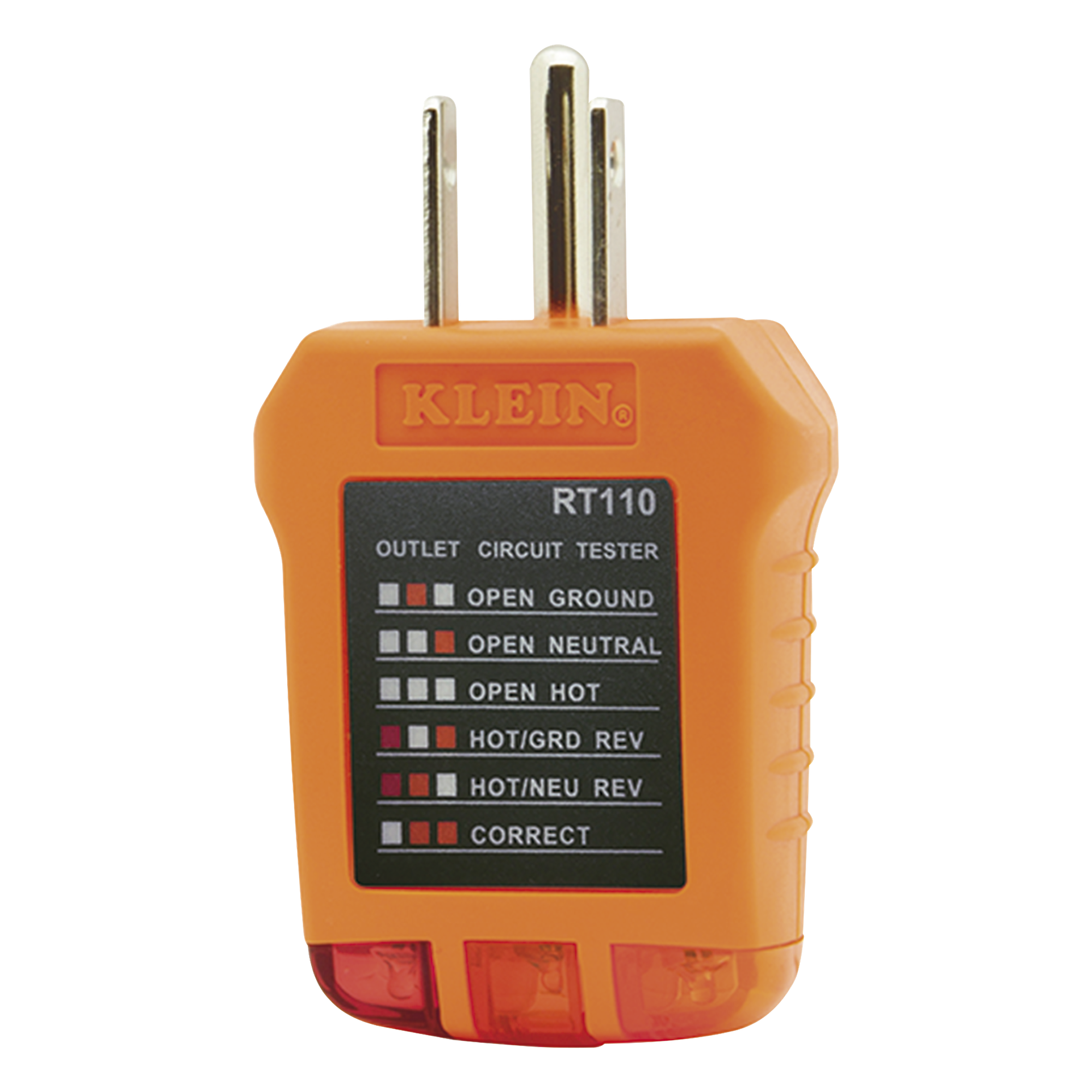 Probador de Tomacorrientes Estándar, con Secuencia de Luces para Indicar un Cableado Correcto/Incorrecto. — KLEIN TOOLS · SKU RT-110
