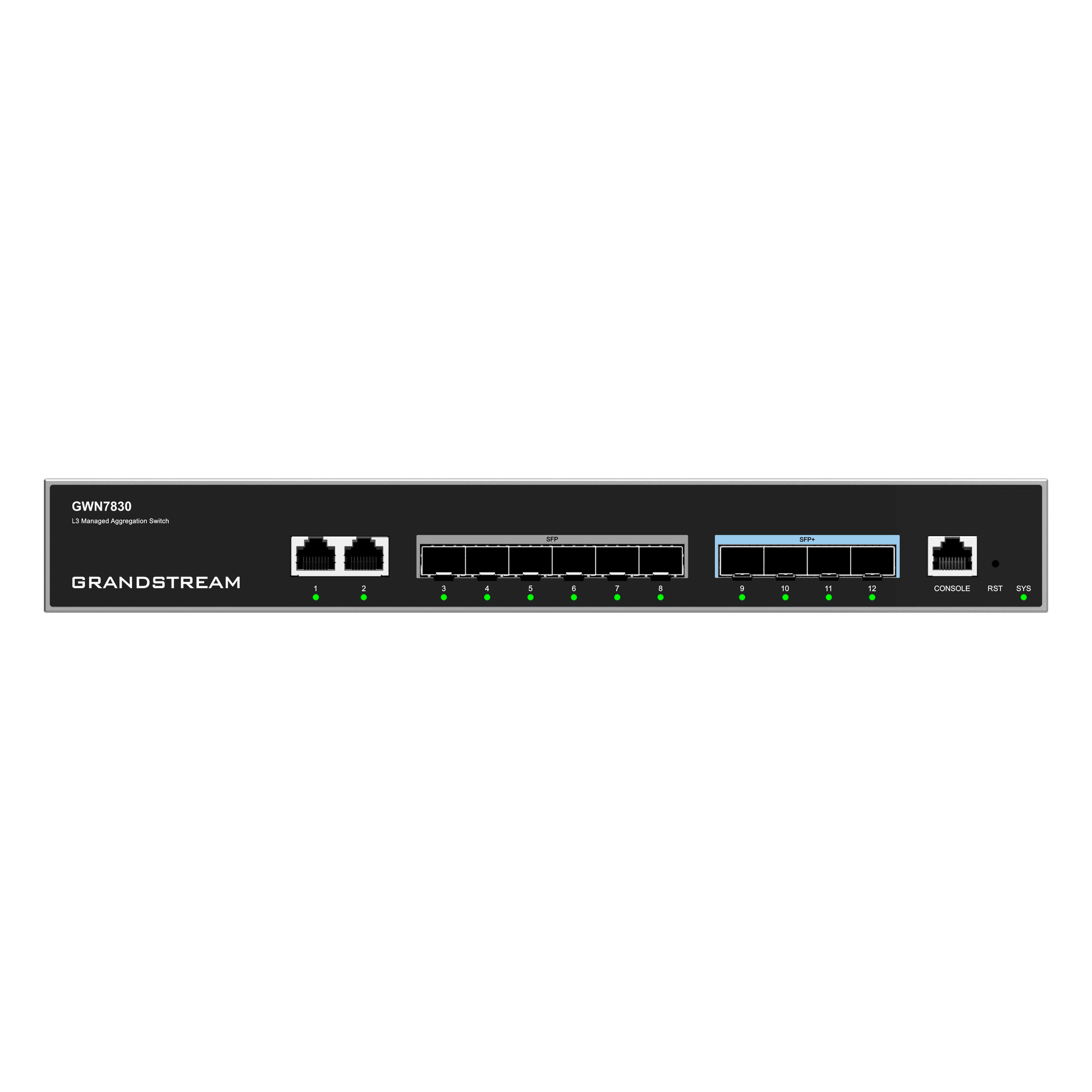 Switch de Agregación Capa 3 GWN7830 / 2 Puertos Gigabit Ethernet / 6 Puertos Gigabit SFP / 4 Puertos 10Gigabit SFP+ / QoS Integrada / Soporte IPv6 e IPv4 / Seguridad Avanzada / Stacking / — GRANDSTREAM · SKU GWN7830
