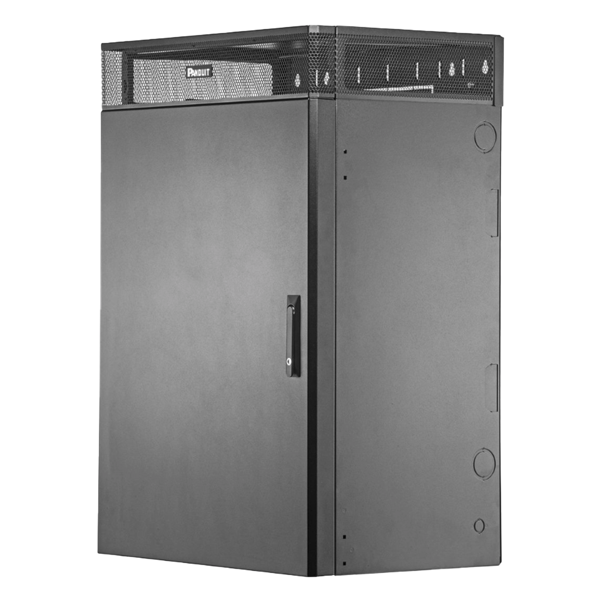 Gabinete de Montaje en Pared TrueEdge™, Con 9 UR para Equipo Activo y 9 UR para Paneles de Parcheo, Fabricado en Acero, Color Negro — PANDUIT · SKU WME9BL
