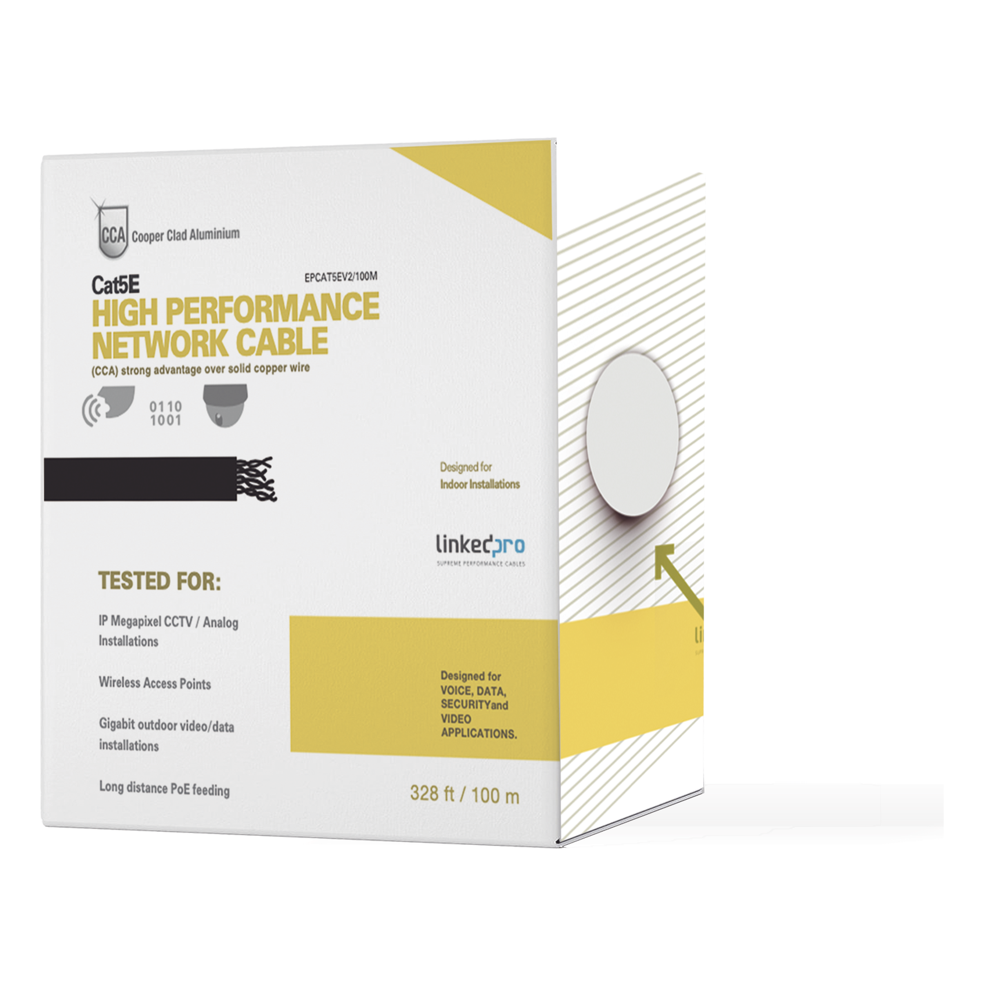 Bobina de Cable de 100 Metros (328 Pies) Cat5e, Aleación de Cobre y Aluminio (CCA), Color Gris, Uso Interior. — LINKEDPRO BY EPCOM · SKU EP-CAT-5E-V2/100M