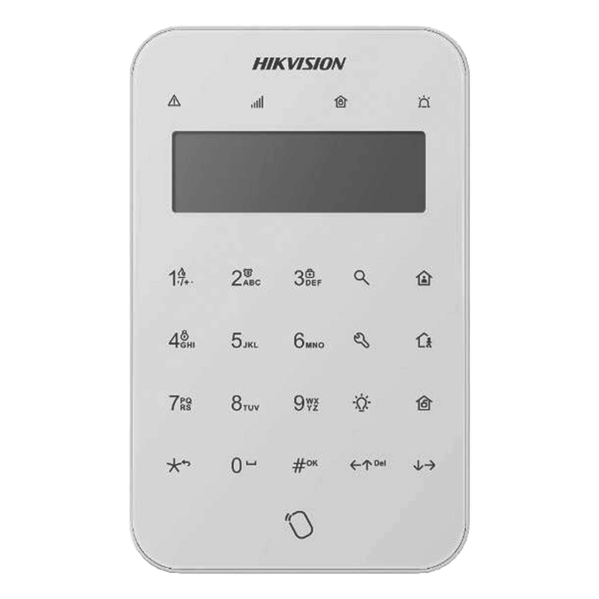 (AX PRO) Teclado Inalámbrico con Pantalla LCD para Armado y Desarmado / Funciones de Automatización para control de Relevadores — HIKVISION · SKU DS-PK1-LT-WB