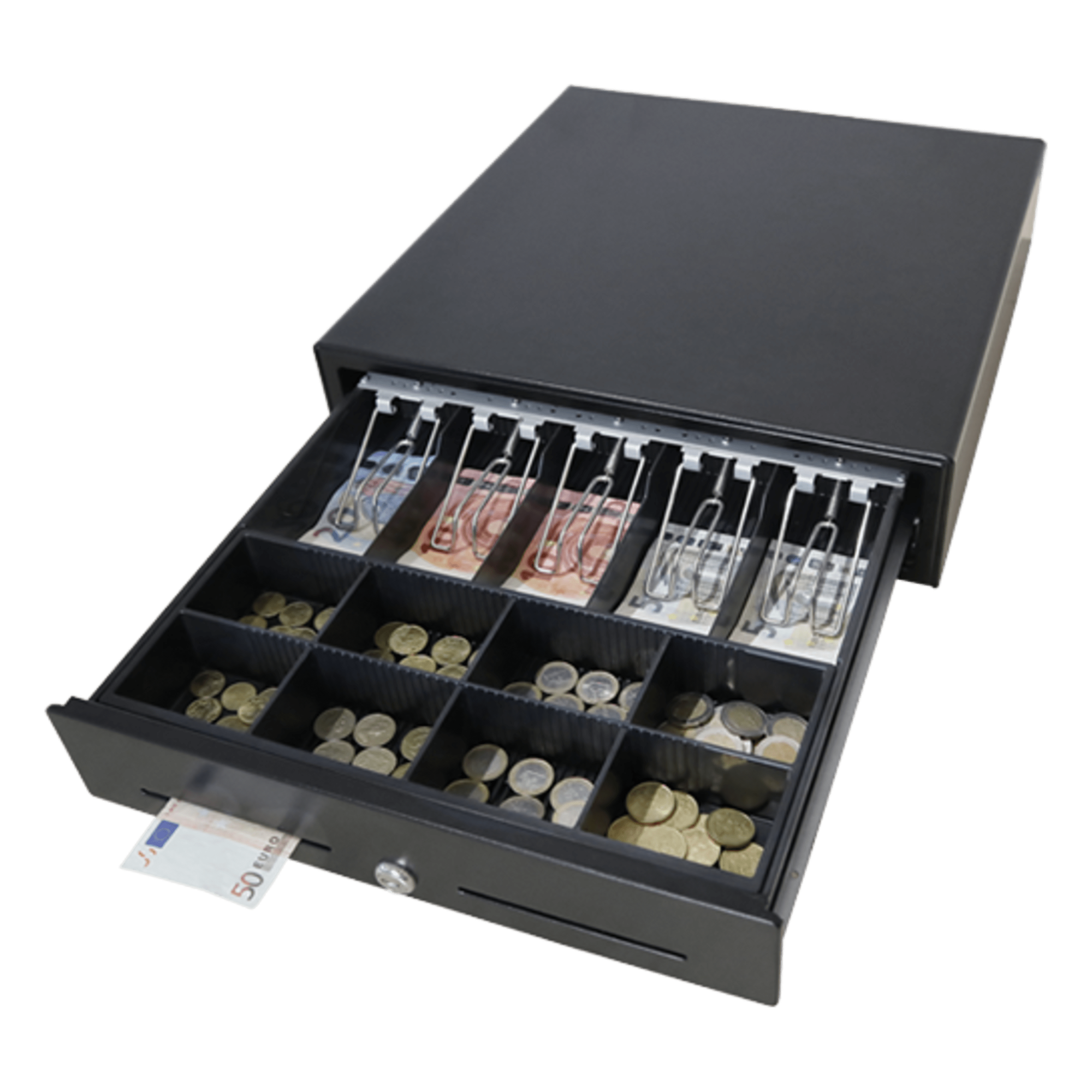 Cajón Portamonedas Manual / Push Open / 4-8 Billetes / 5-8 Monedas / Cubierta de Acero / Insertos Ajustables y Extraíbles — MAKEN · SKU MK410