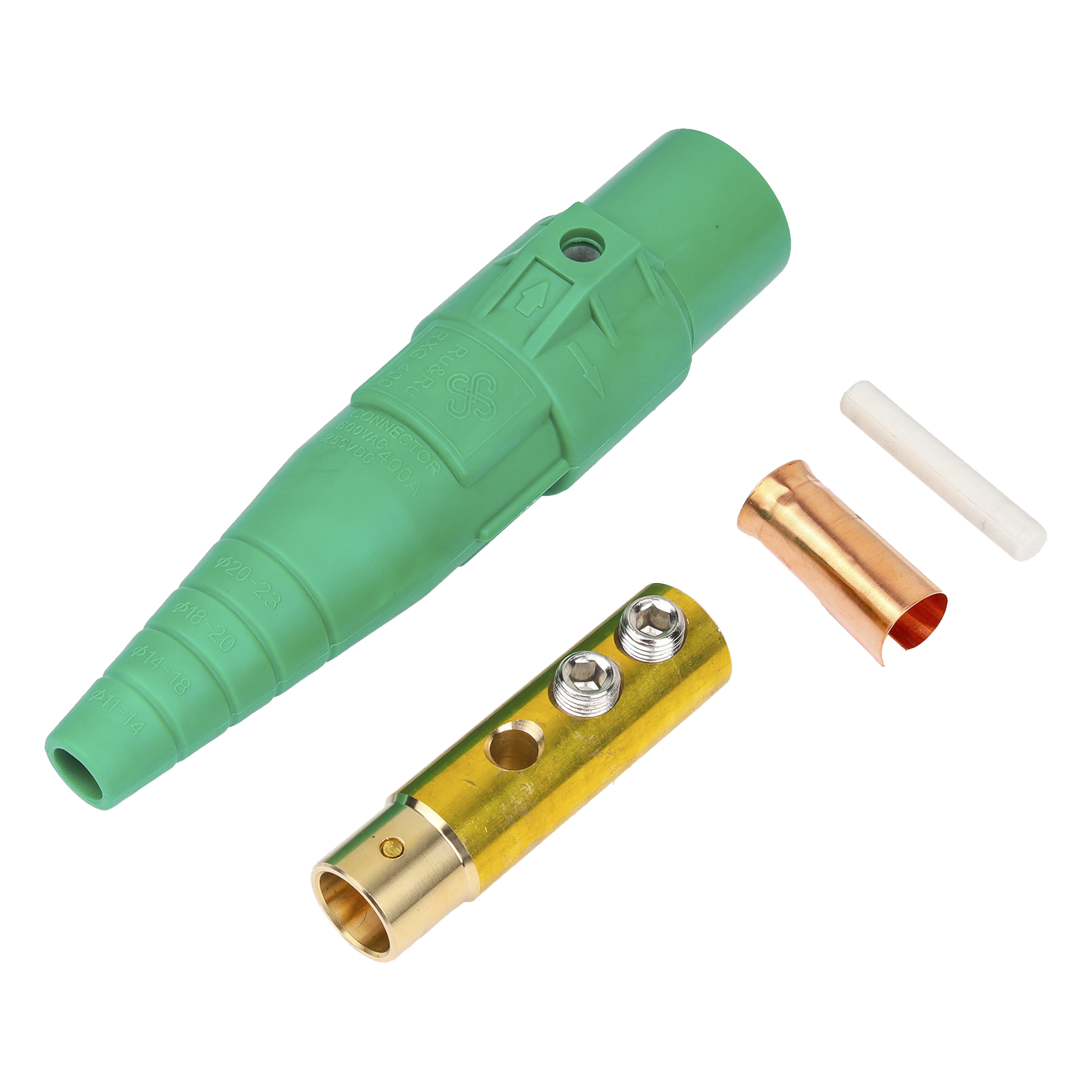 Conector Camlock / 400 A / 600 V AC / Hembra / Verde / 50-95 mm² / Termoplástico resistente al calor — EPCOM PROAUDIO · SKU EPCAMLOCK400AFGREEN