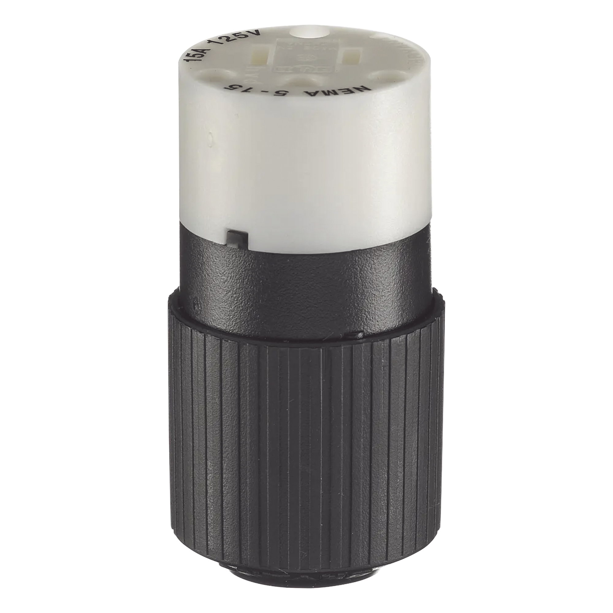 Conector de 15 A 125 V CA/ 2 Polos 3 Hilos/ Grado Industrial/ Color  Blanco y Negro/ NEMA 5-15R. — HUBBELL · SKU HUB-BRY-5269-NC