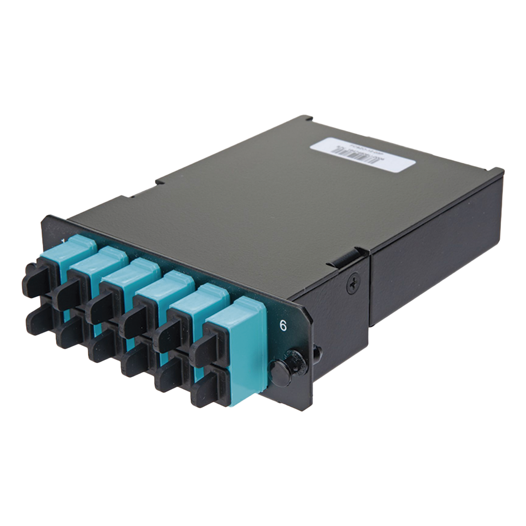 Placa Acopladora de Fibra Óptica FAP, Con 12 Pigtails y 6 Conectores SC Duplex (12 Fibras), Para Fibra Multimodo OM3/OM4, Color Aqua — PANDUIT · SKU FCSZO-12-03P