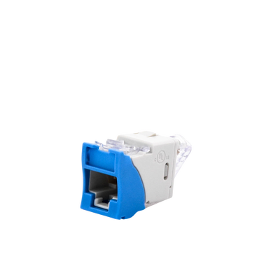 Jack UltraMAX Cat6, UTP, Montaje Híbrido en Placa de Pared (Plano y Angulado), Color Azul, Punch Down
