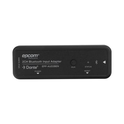Extensor de Audio / Entrada Bluetooth 2 Canales / Salida Dante® Digital / Latencia 1-5 ms / PoE / Transmisión 100 m (328 ft) — EPCOM PROAUDIO · SKU EPP-AUD2BEN