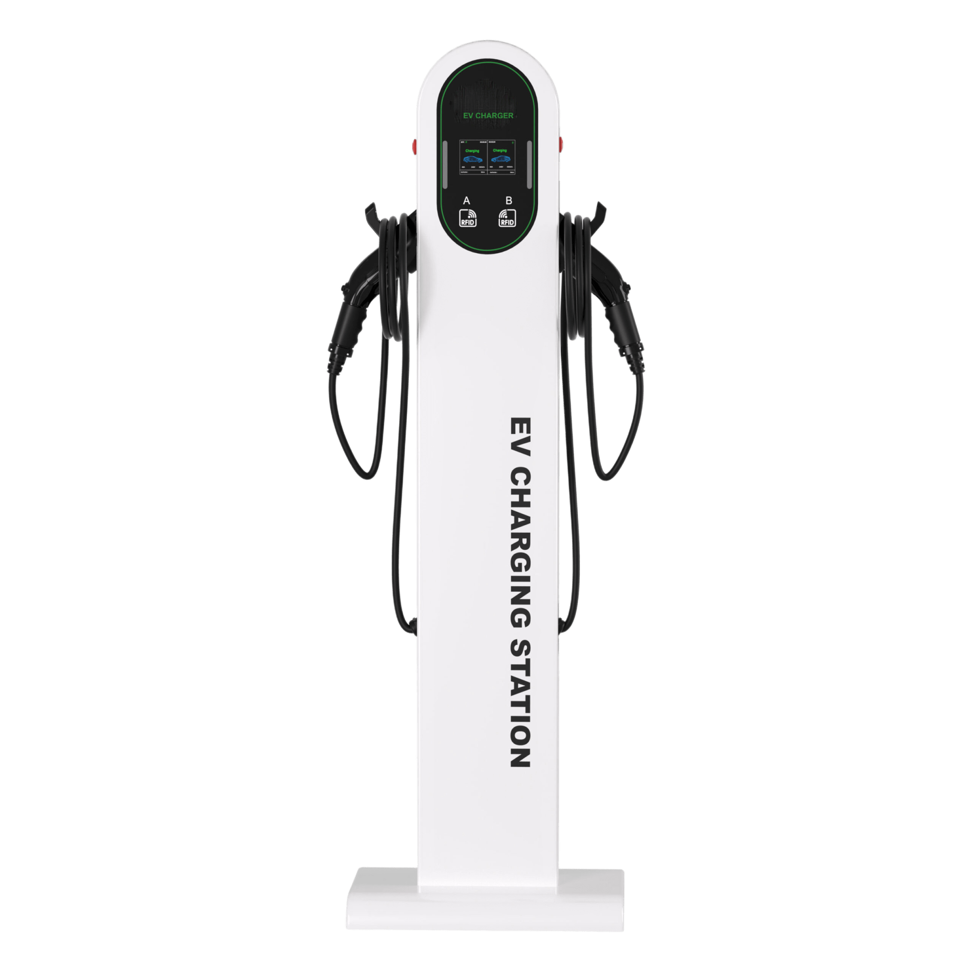 Estación de Carga EV / Tipo Pedestal / Doble Conector Tipo 1 / 48 A / 11.5 kW por Puerto / Pantalla LCD 4.3 in (10.9 cm) / RFID / IP54 — GREENC · SKU S03US48A02