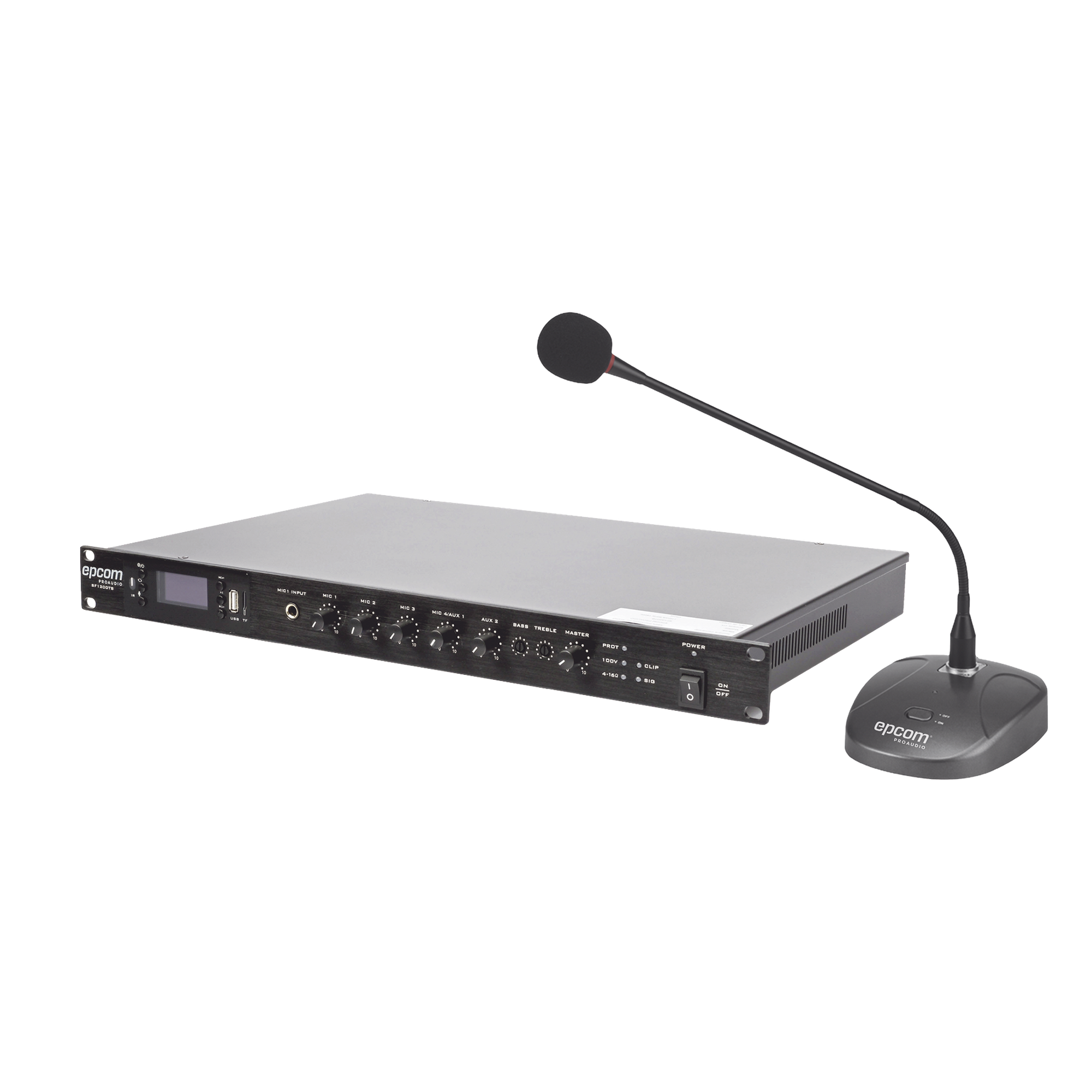 KIT de Amplificador de 120W Modelo SF120DTB | más Micrófono de Escritorio Modelo SF621A