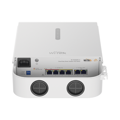 Switch PoE para exterior / Administración en la nube / Con 4 puertos 10/100 Mbsp PoE af/at / 2 Puertos Uplink 10/100 MBPS / Presupuesto 60 W / PoE hasta 250 metros / Soporta protocolo ONVIF