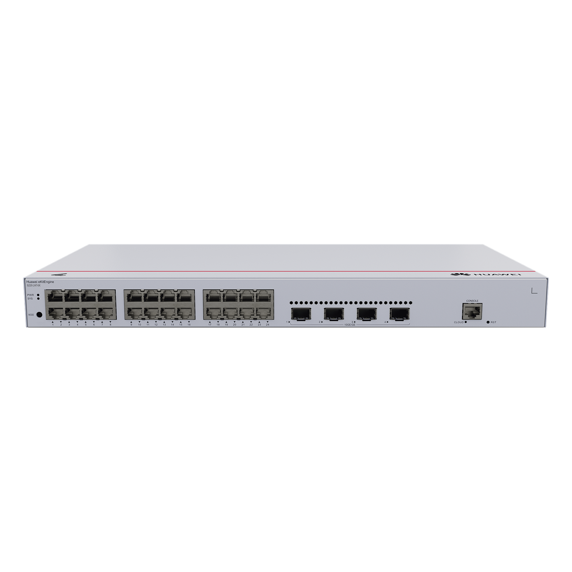 Switch de Acceso Gigabit Administrable  Capa 2 / 24 puertos 10/100/1000 Mbps / 4 Puertos 10GE SFP+ Uplink / ERPS  / IMGP Snooping / DHCP Snooping / Administración Nube Gratis — HUAWEI · SKU S220-24T4X