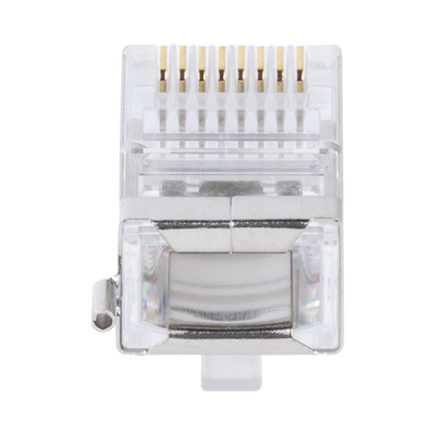 Bote con 100 Piezas de Plug Modular RJ45 Cat5e Blindado, Chapado de Oro a 30 Micras para Durabilidad Extrema con Pin de Tierra
