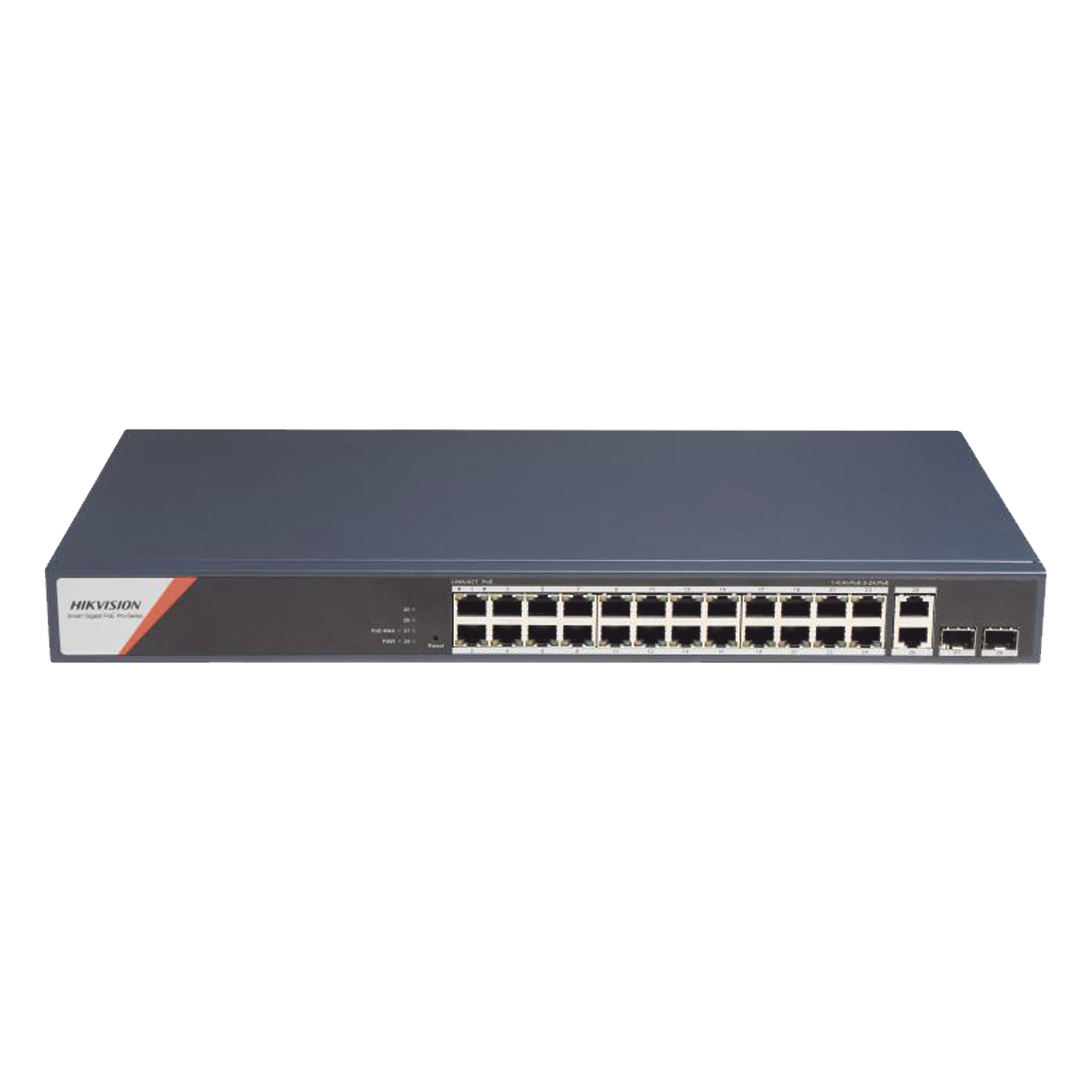 Switch Gigabit PoE+ / Industrial / Administrable / 24 Puertos 1000 Mbps PoE+ (4 Puertos PoE++ 90 W) / 2 Puertos 1000 Mbps de Uplink / 2 Puertos SFP / Configuración Nube Hik-PartnerPro / Modo Extendido hasta 300 Metros / 370 W — HIKVISION · SKU DS-3E1528HP-SI-24P2T2F