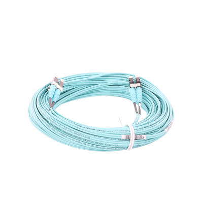 Jumper de Fibra Optica Multimodo 50/125 OM4, LC-LC Duplex, OFNR (Riser), Color Aqua, 20 Metros (65.62 Pies)