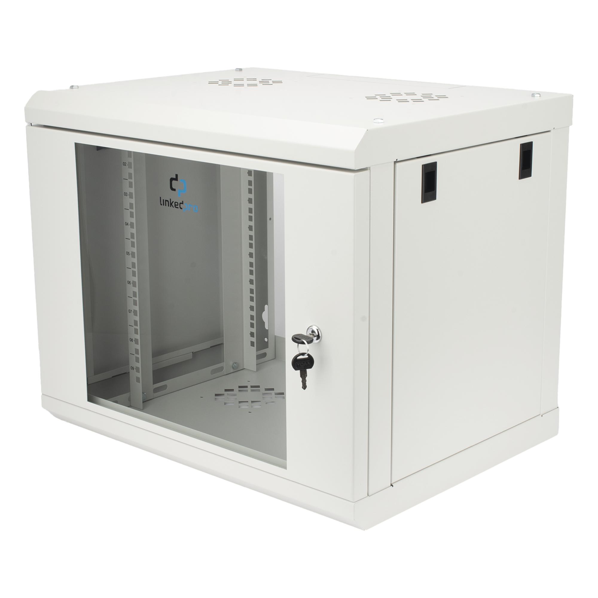 Gabinete de Pared de 9U con Puerta de Cristal Templado, 479.5 mm de Profundidad, Rack de 19'', Acero Reforzado, Color Blanco — LINKEDPRO · SKU SR1909LH3GW