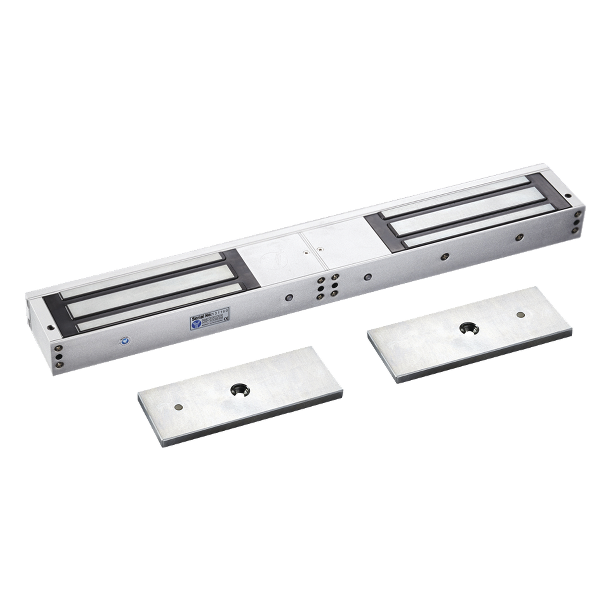 Chapa Magnética Doble para Aplicación en Puertas de Doble Hoja. 1200 lbs(x 2). LED