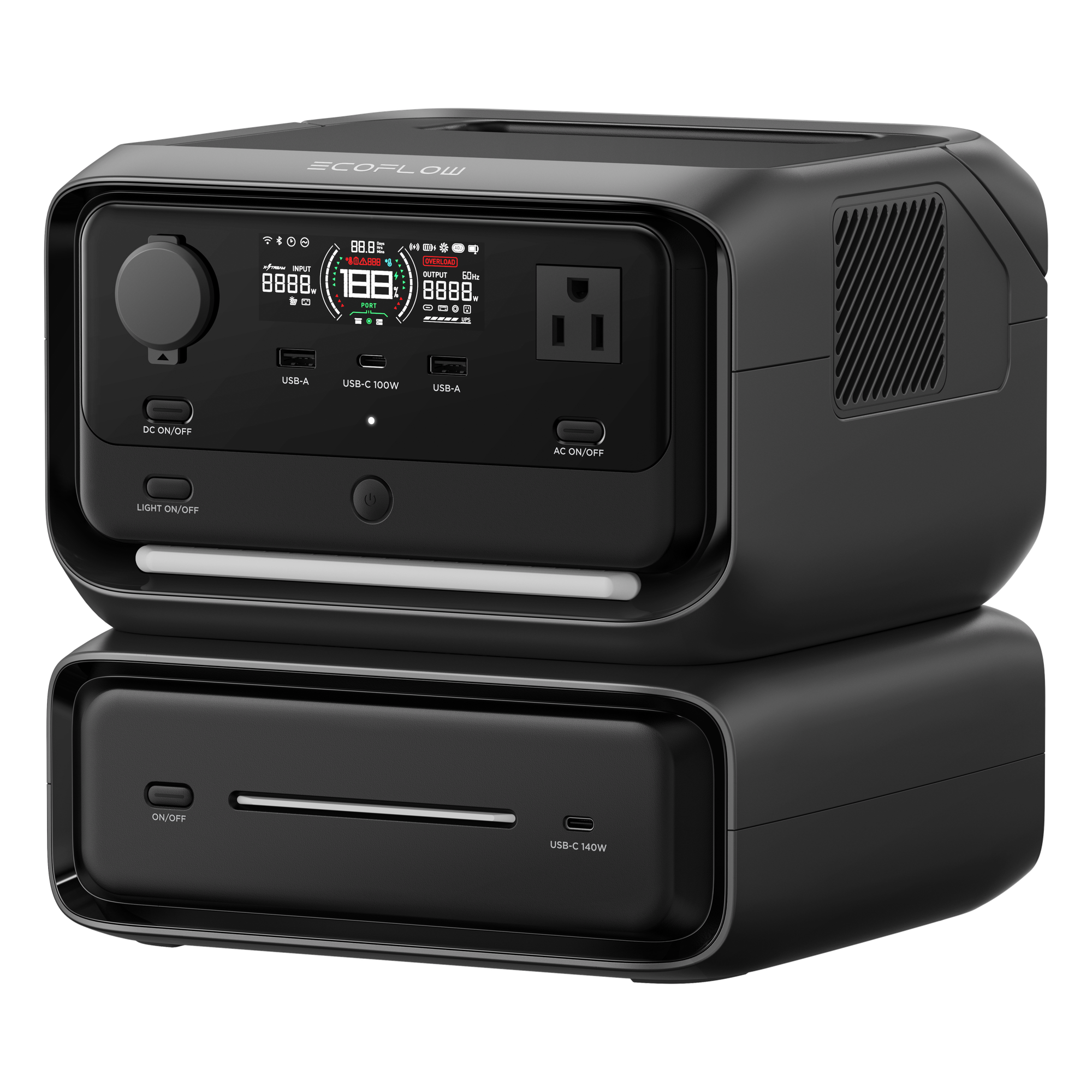 EcoFlow River 3 Plus | Estación de Energía Portátil 572Wh Litio LFP / 4 AC 800W (Max. 1600W) / 1 USB-C 100W / 3 USB -A 12W / Cargador de Coche 10A, 126W Max. / Conectividad WiFi y Bluetooth (App) / Carga Solar 220W Max. — ECOFLOW · SKU EFR3MAX