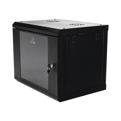 Gabinete de Pared de 9U con Puerta de Cristal Templado, 455 mm de Profundidad, Rack de 19'', Acero Reforzado Color Negro.