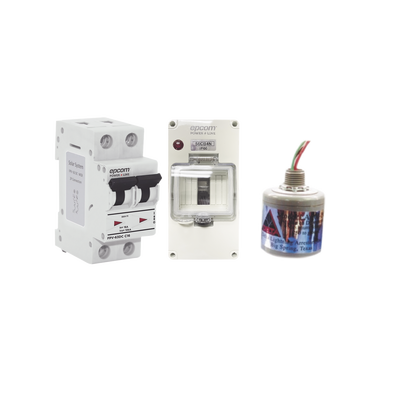 Kit de Centro de Carga Para Corriente Directa, Breaker de hasta 800 Vcc de 63 A con Supresor de Descargas Atmosféricas.