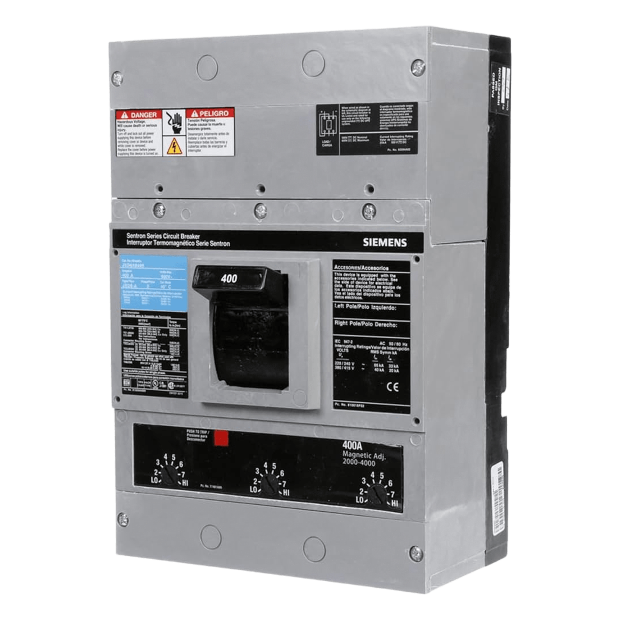 Interruptor Termomagnético 600V 3X400A, Sin zapatas principales. — SIEMENS · SKU JXD63B400
