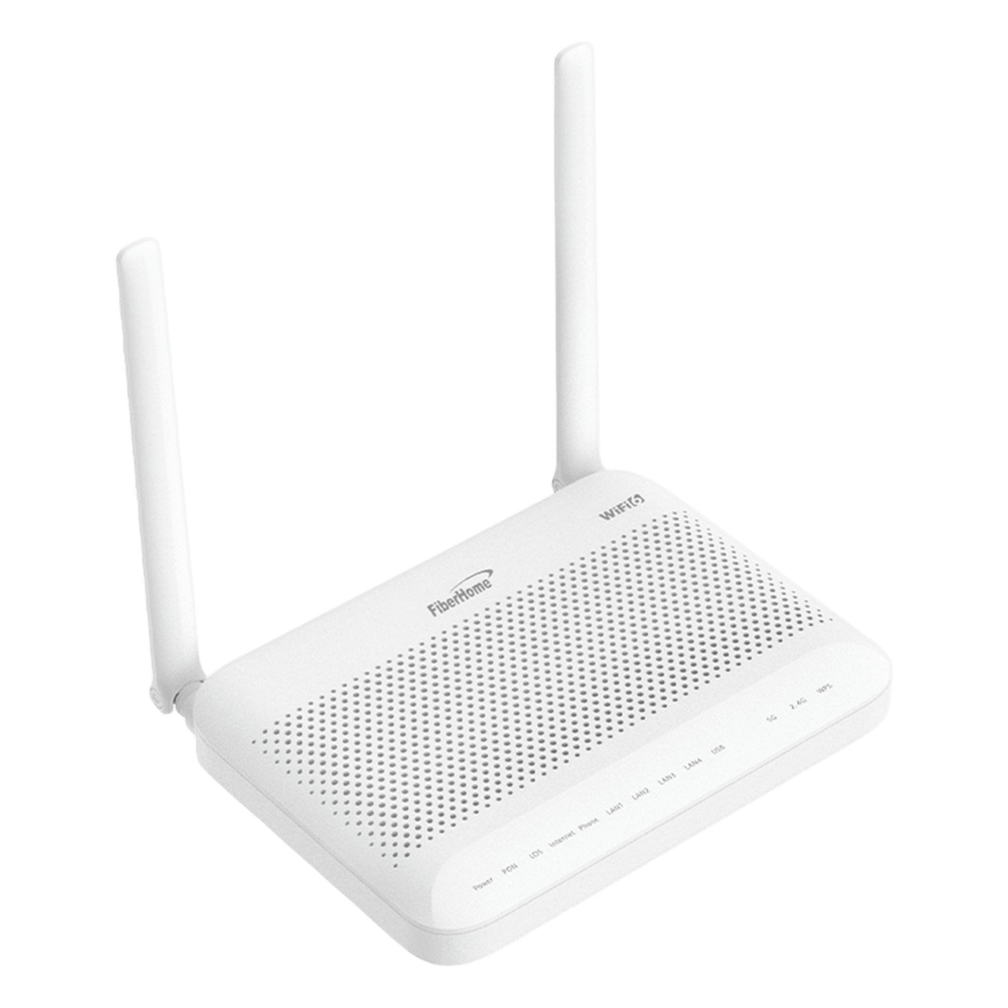 ONU GPON WiFi (2.4/5 GHz), 2 antenas de 5 dBi, Compatible con OLT de Terceros, MIMO 2x2, 4 puertos Gigabit + 1 POTS + USB, conector SC/UPC (Gestión WAN desde la Interfaz de la ONU) — FIBERHOME · SKU HG6543D