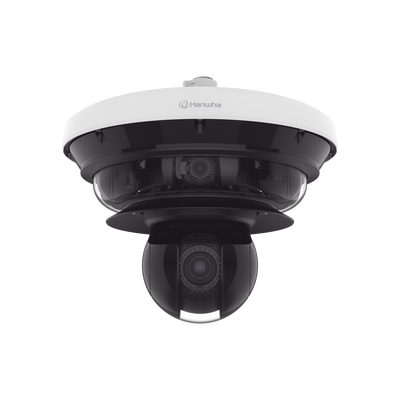 Cámara IP Multisensor 34MP (4 sensores 4K) con lentes motorizados / PTZ 2 MP 40X / Hasta 2 tarjetas MicroSD de 512GB / WDR de hasta 150dB / IP66 / IK10 / autoseguimiento / Inteligencia artificial para eventos
