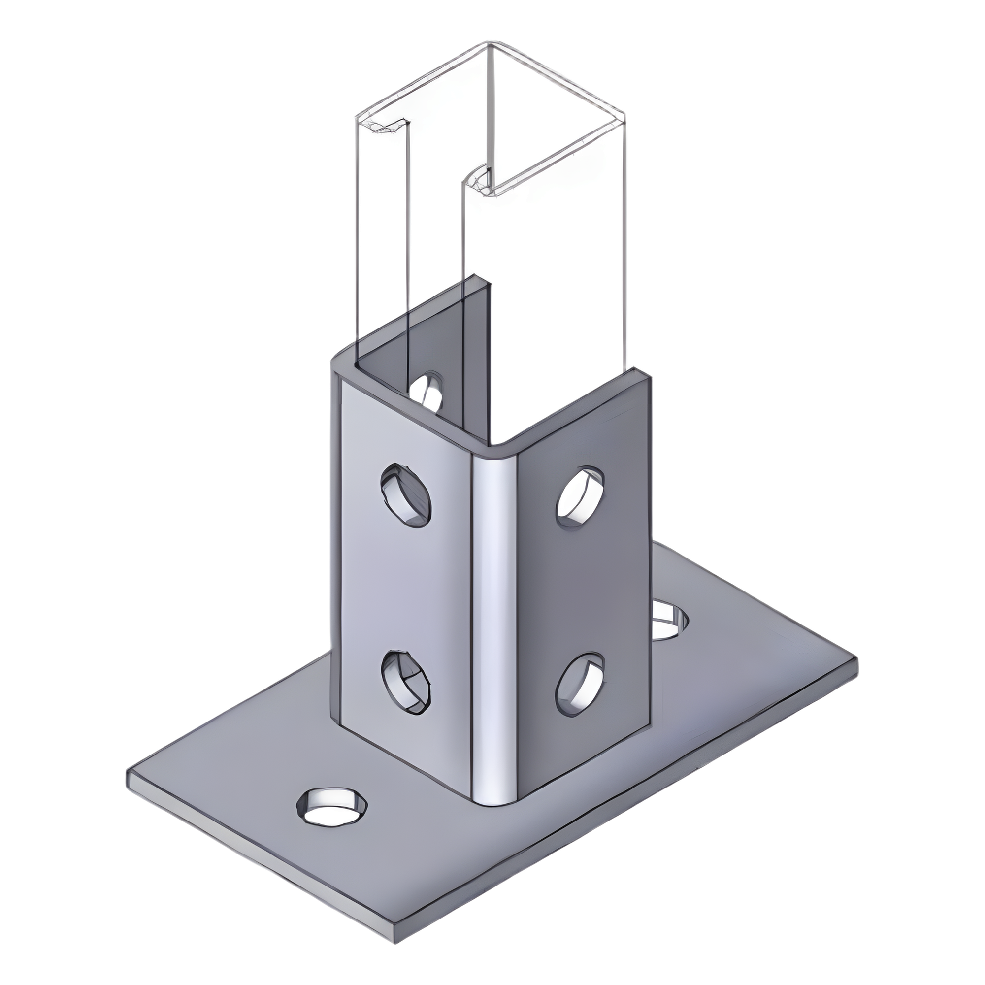 Base Cuadrada con 4 Perforaciones para Perfil Sencillo. — ANCLO · SKU ANC-HN01