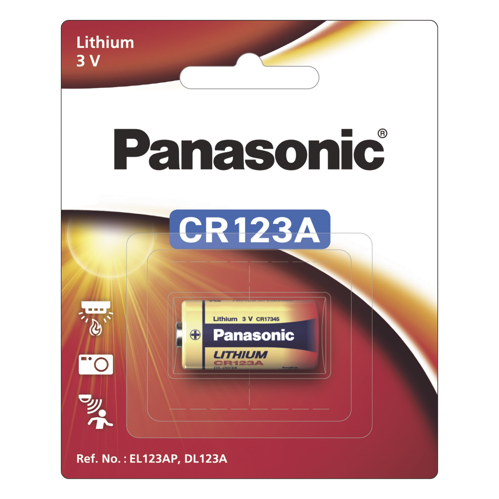 Batería de litio PANASONIC / 3 Vcc /1,550 mAh / Aplicación en transmisores de alarma inalámbricos/ Con empaque · SKU CR123APA/1B