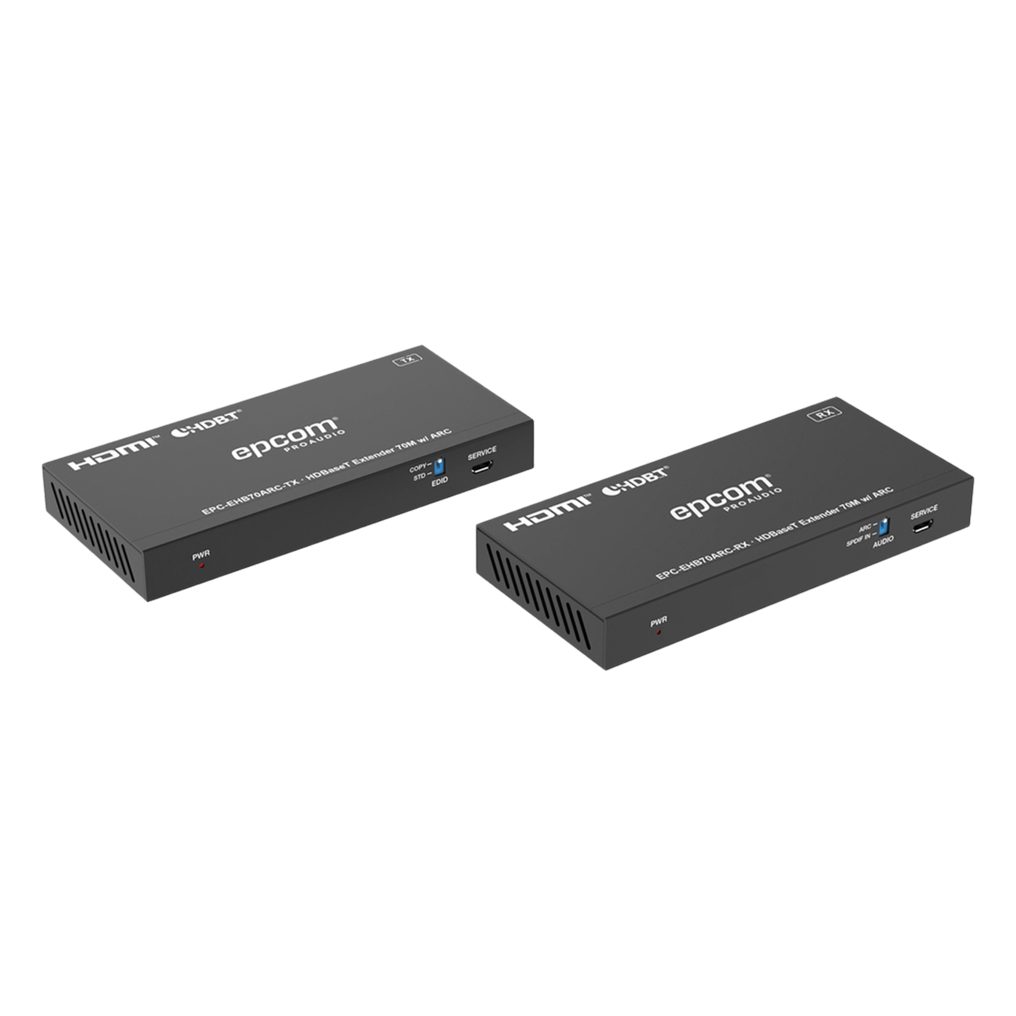 Kit Extensor HDMI | HDBaseT | 70m en 4K@60Hz | Cat5e/6 | Gestión Avanzada EDID | Soporta ARC | Control IR Bidireccional | RS232 | PoC — EPCOM PROAUDIO · SKU EPC-EHB70ARC