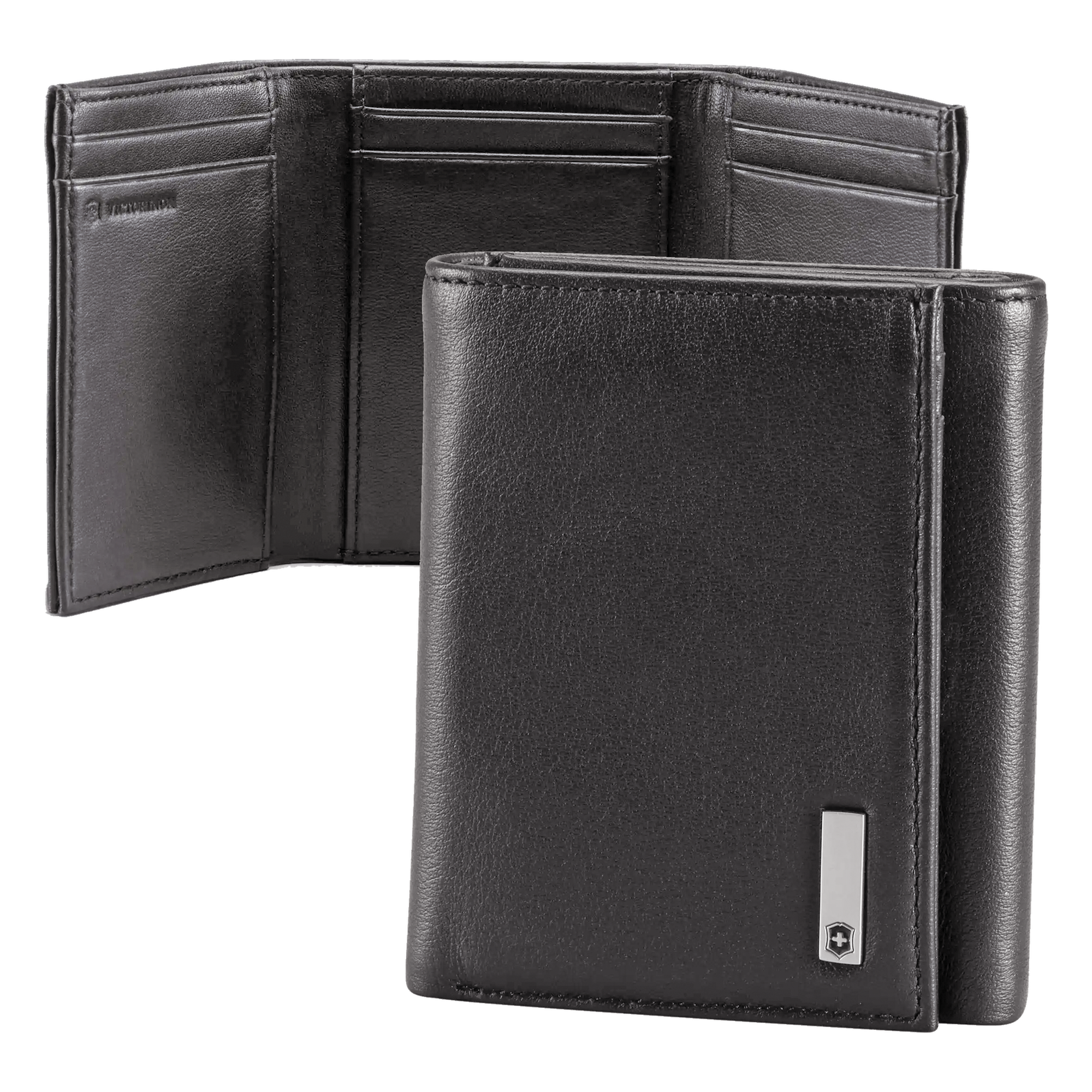Cartera Athens Negra de Piel con Compartimento de Micromalla para ID. Doblable en 3 Partes con Divisor de Billetes. Pocket Wallet — VICTORINOX · SKU 3016-3501
