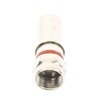 Conector F Macho de Compresión, Metálico para cable RG-6, Cuerpo de Bronce Niquelado.