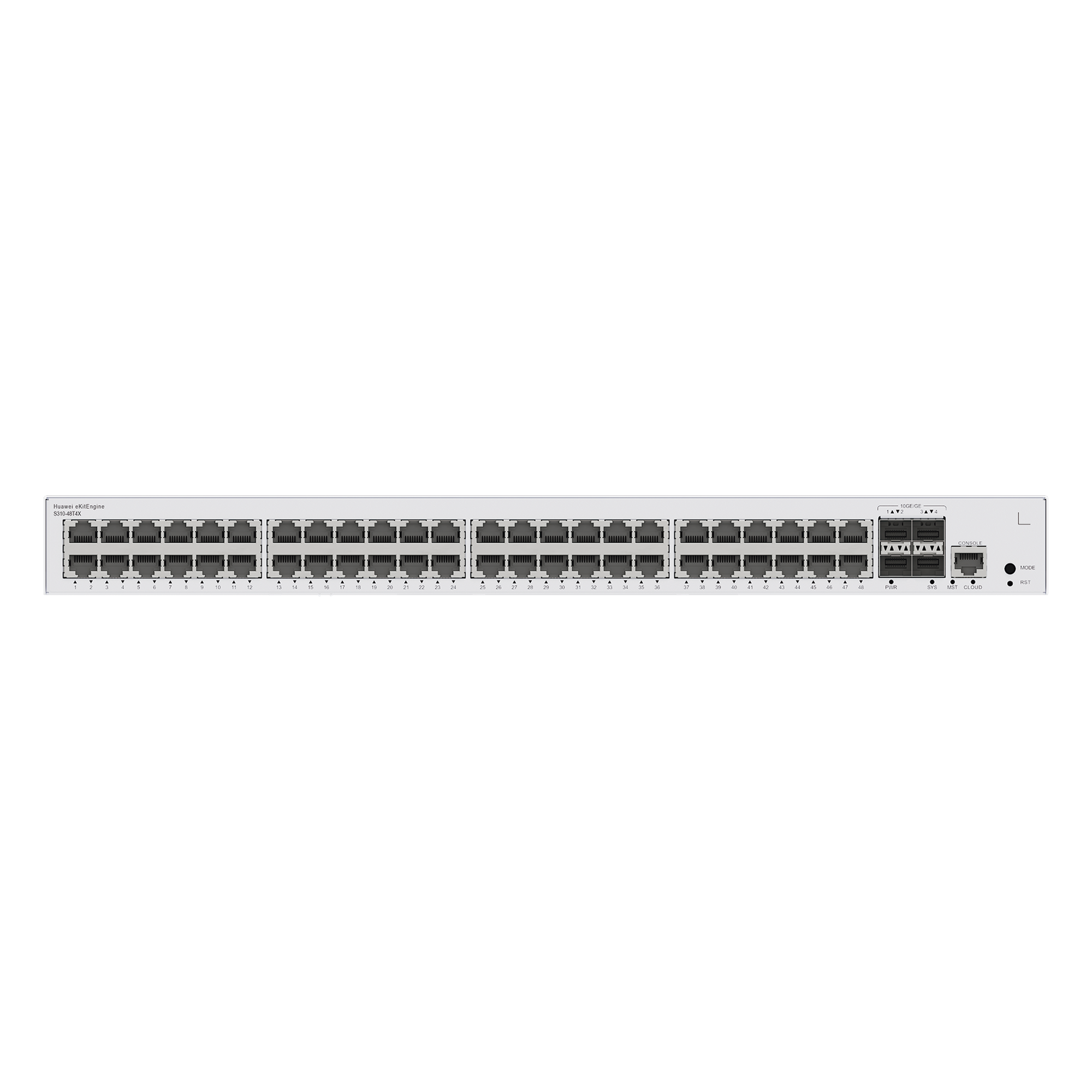 Switch de Distribución/Core Gigabit Administrable  Capa 3 / 48 puertos 10/100/1000 Mbps  / 4 Puertos 10GE SFP+ Uplink / ERPS / Rutas Estáticas / iStack / Administración Nube Gratis — HUAWEI · SKU S310-48T4X