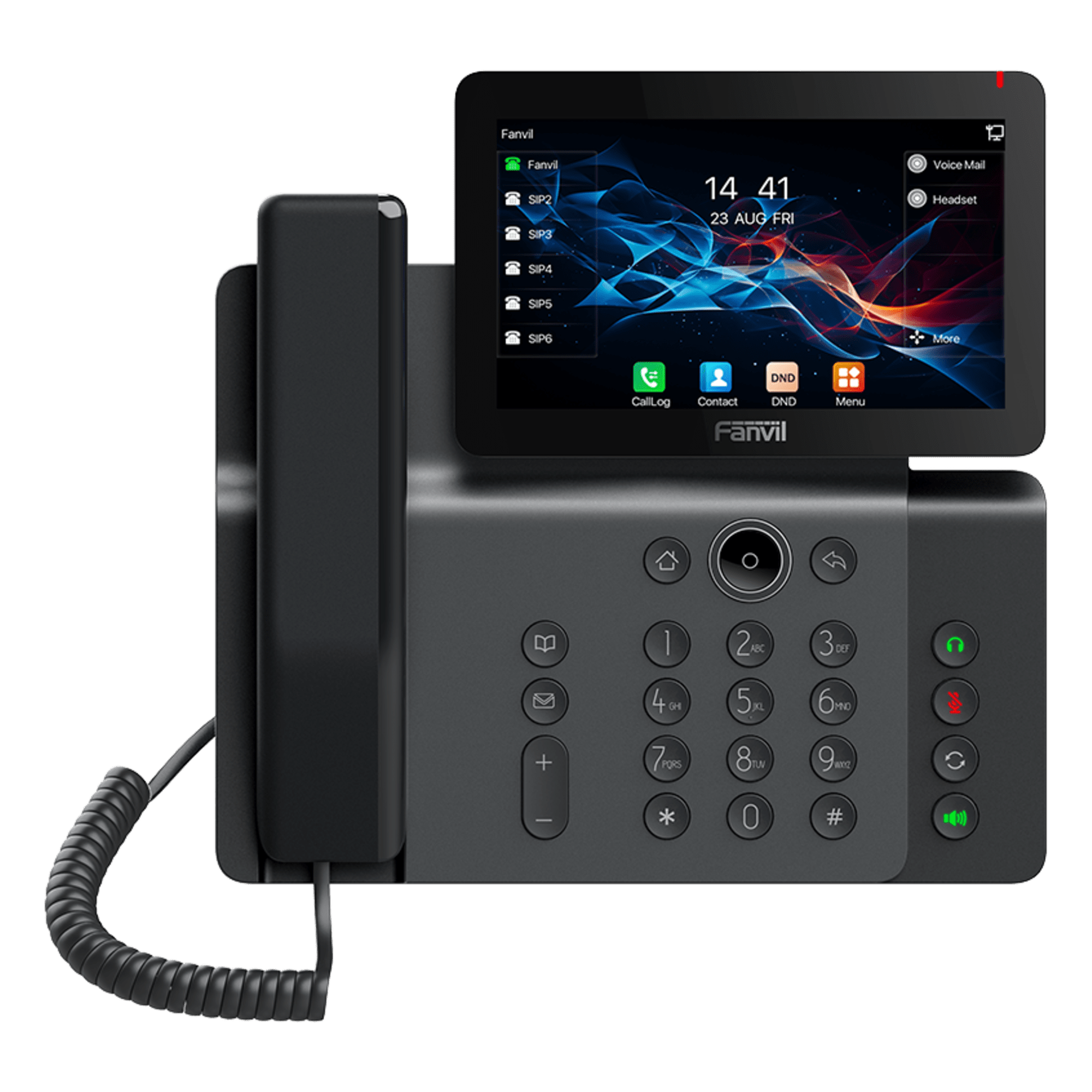 Teléfono IP Empresarial / Pantalla Táctil 7" / Wi-Fi 6 / Bluetooth 5.4 / 20 Líneas SIP / Cámara 1080p / PoE / Material Antibacterial — FANVIL · SKU V66