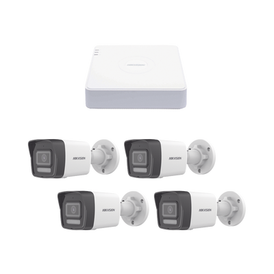 Kit IP 1080p (2 Megapixel) / NVR de 4 Canales con 4 Puertos PoE / 4 Cámaras IP Bala ColorVu Lite y Motion Detection 2.0 / Micrófono Integrado — HIKVISION · SKU KIPCV2M/4B