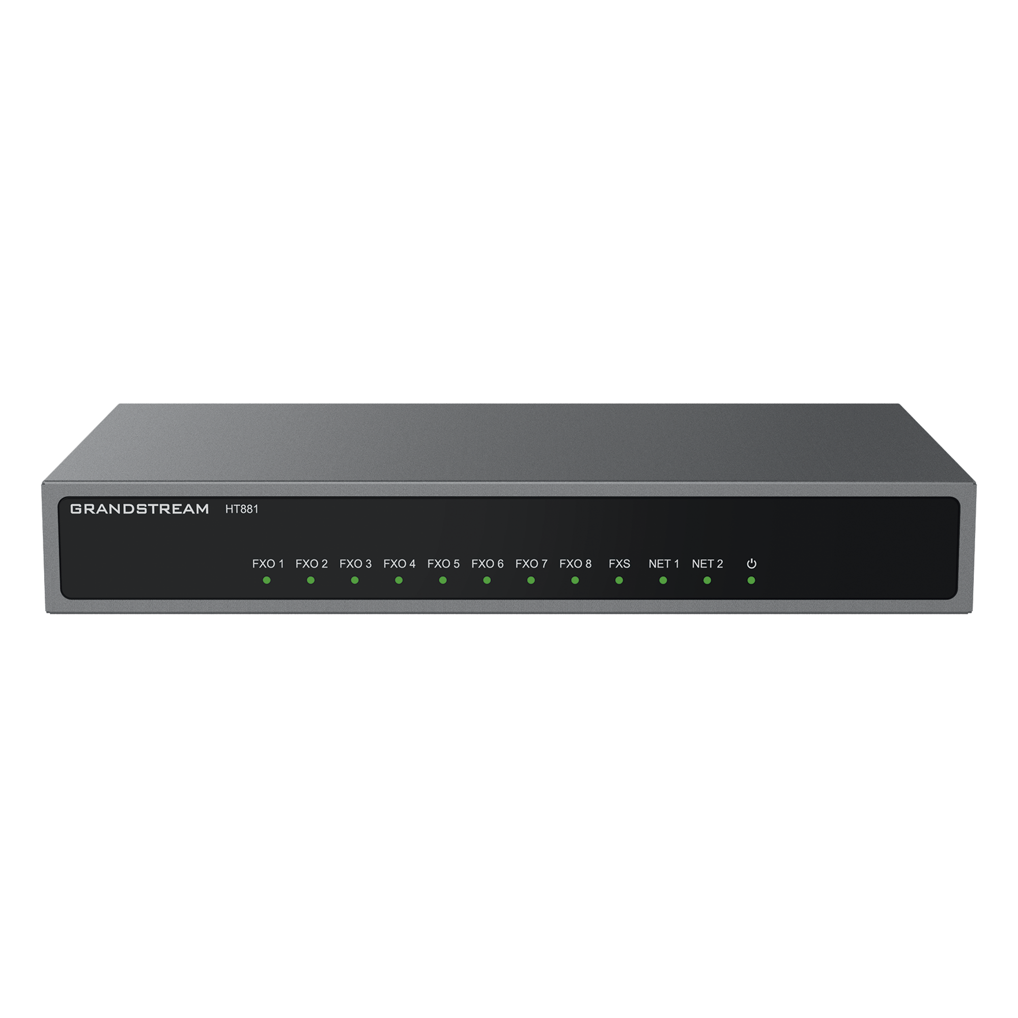 Gateway Analógico 8 FXO  (Conectar Lineas Analógicas) / 3 Perfiles SIP / 1 Puerto FXS / NAT de Alto Rendimiento / Soporte Lifeline / Fax T.38 / Cifrado AES / Failover SIP / Conferencia de Voz 3 Vías — GRANDSTREAM · SKU HT-881