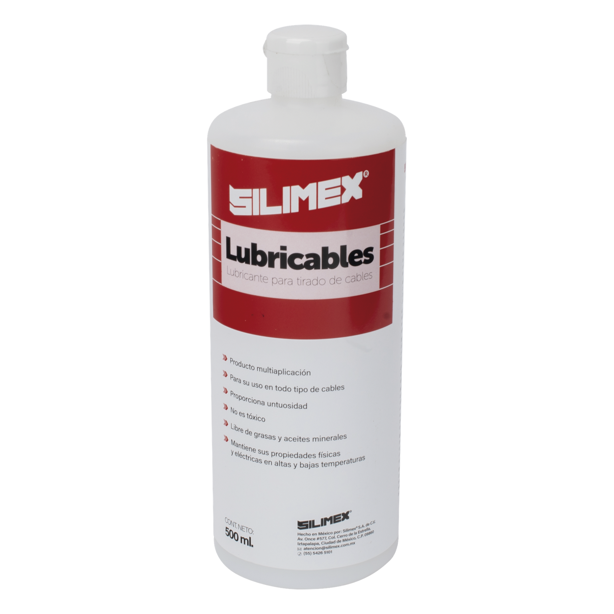 Lubricante Dieléctrico de Alta Eficiencia para Jalado de Cables Sin Daños / No es Tóxico y Compatible con Todo Tipo de Cable / Deslizamiento de Cables Seguro, Sin Fricción y Sin Riesgos / Presentación de 1/2 Litro — SILIMEX · SKU LUBRICABLES-1/2LT