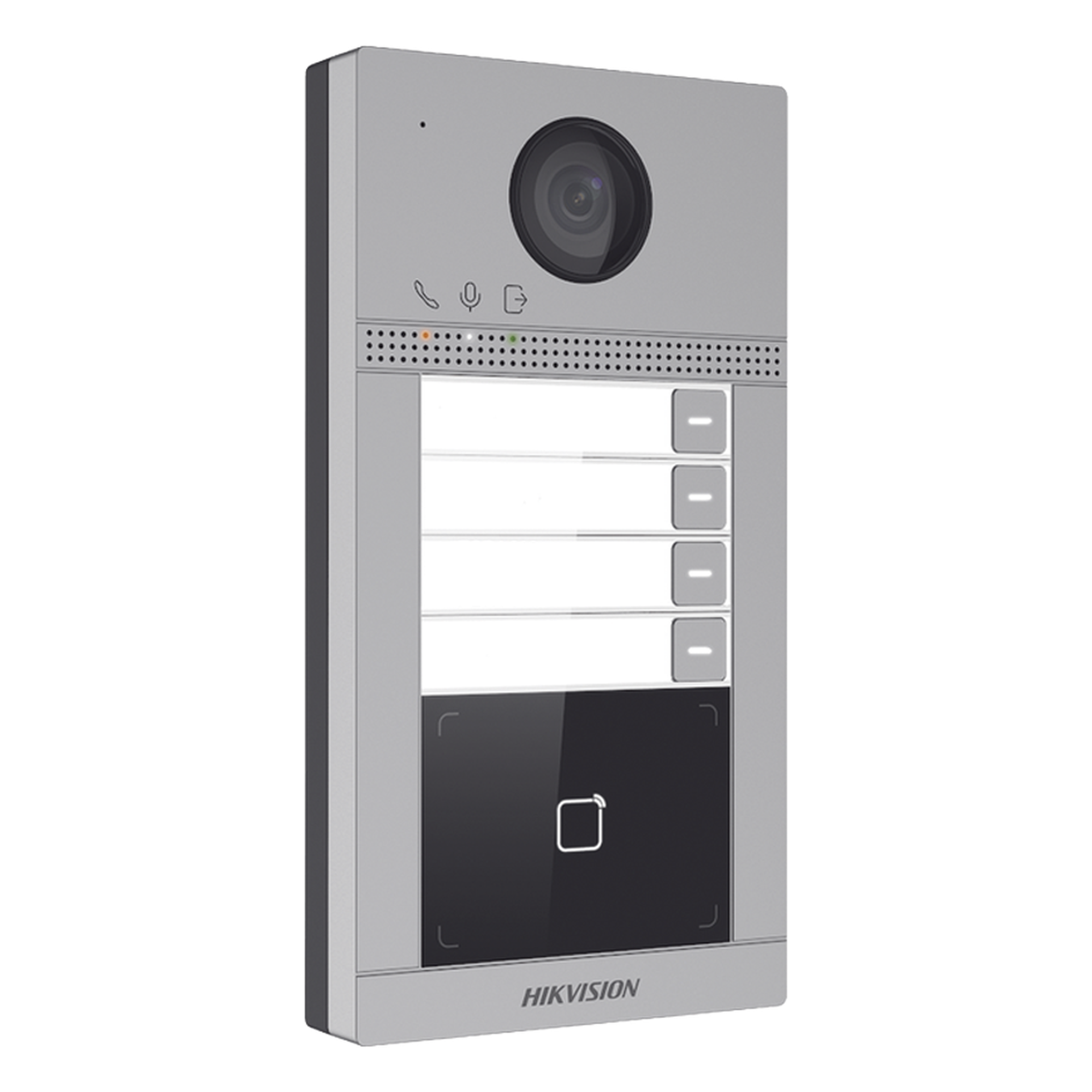Videoportero IP 2 Megapixel / Llamada y Apertura Remota desde App Hik-Connect (Requiere monitor )/ PoE / Exterior IP65 + Antivandalico IK08 / 4 Departamento / Apertura con Tarjeta / Soporta 2 Puertas y hasta 6 Monitores — HIKVISION · SKU DS-KV8413-WME1(C)