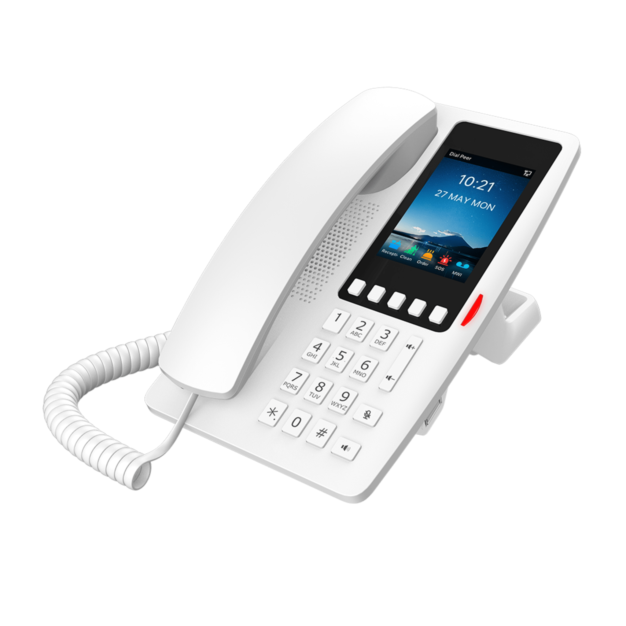 Teléfono IP Hotelero Wi-Fi 6 / Pantalla IPS 3.5" 320x480 / 2 Líneas SIP / 5 Teclas Programables / Puerto USB-A / PoE 802.3af / Audio HD / Diseño Blanco