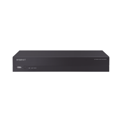 NVR 4 canales grabacion hasta 8MP / H.265, H.264 / P2P Wisenet / 4 puertos PoE Plug and play / soporta 1 disco duro (no incluido).
