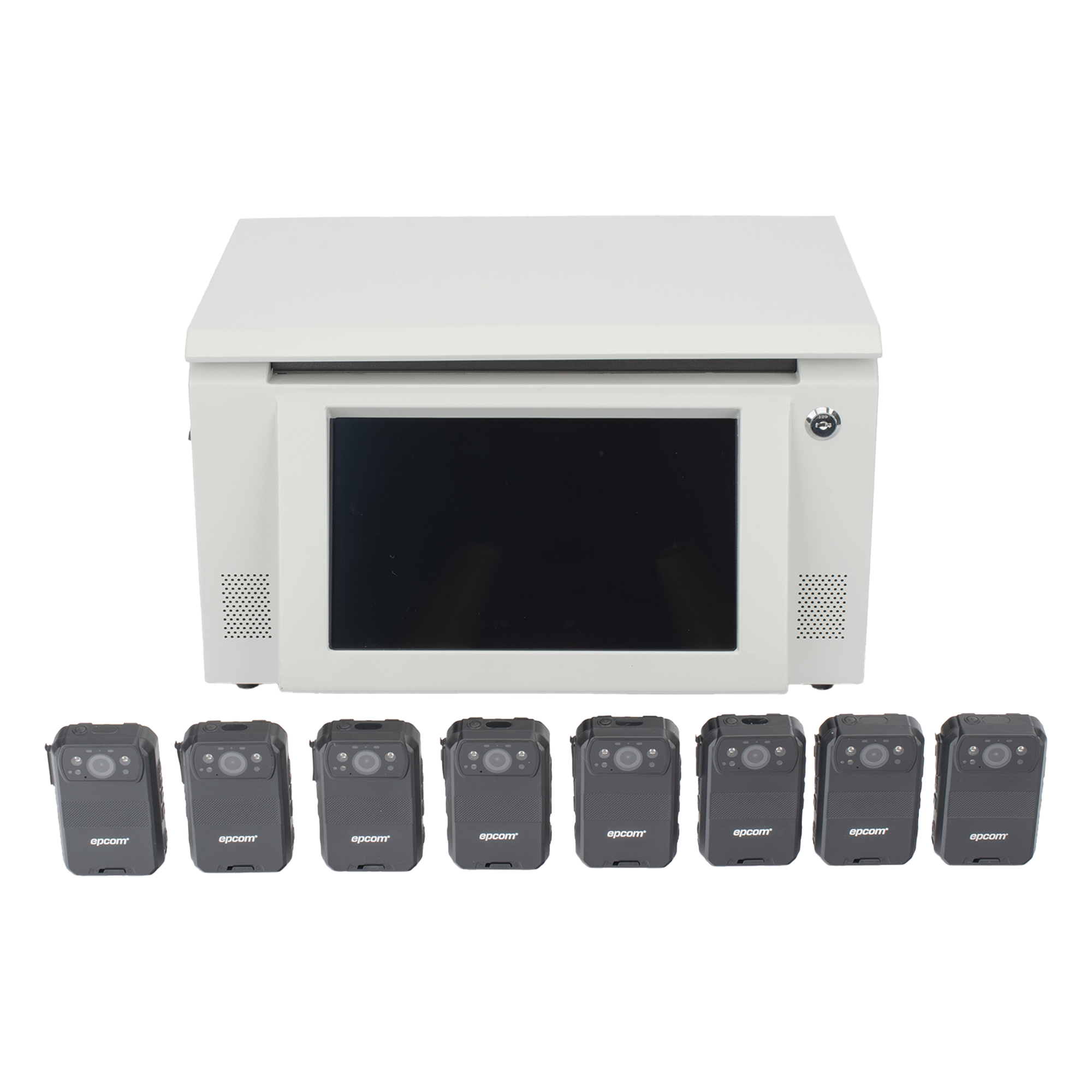 Kit de descarga simultanea para Bodycam | Estación de descarga XMRA8R3 | 8 X Bodycam XMRR3 — EPCOM · SKU XMRA8R3KIT