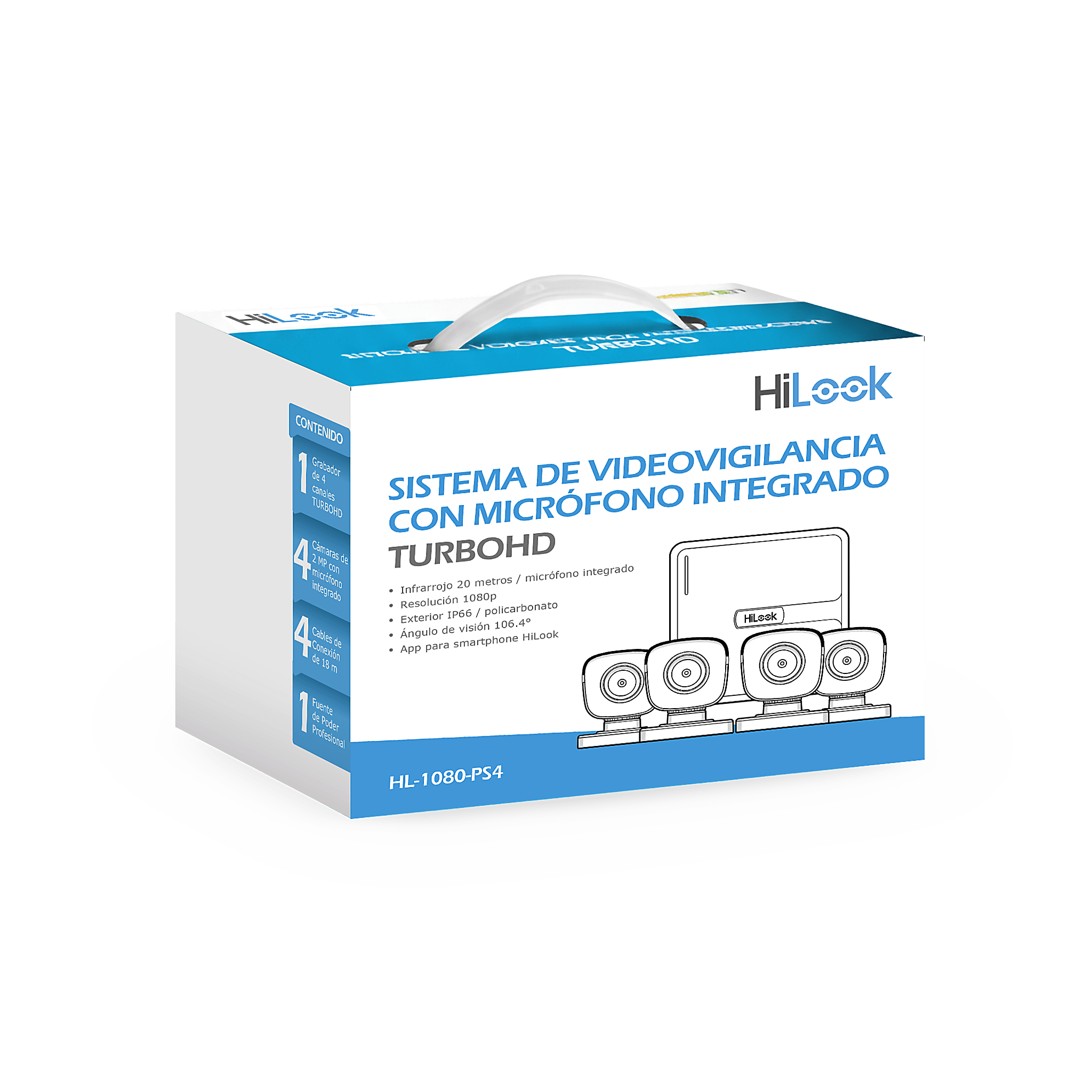(MICRÓFONO Integrado) Kit TurboHD 1080p Lite / DVR 4 canales / Audio por Coaxitron / 4 Cámaras Bala de Policarbonato con Micrófono Integrado