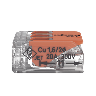 Borne de Conexión con Palancas / 3 Conductores / Carcasa Transparente / Tecnología CAGE CLAMP® / 4 mm² (12 AWG) / 450V 32A / T85