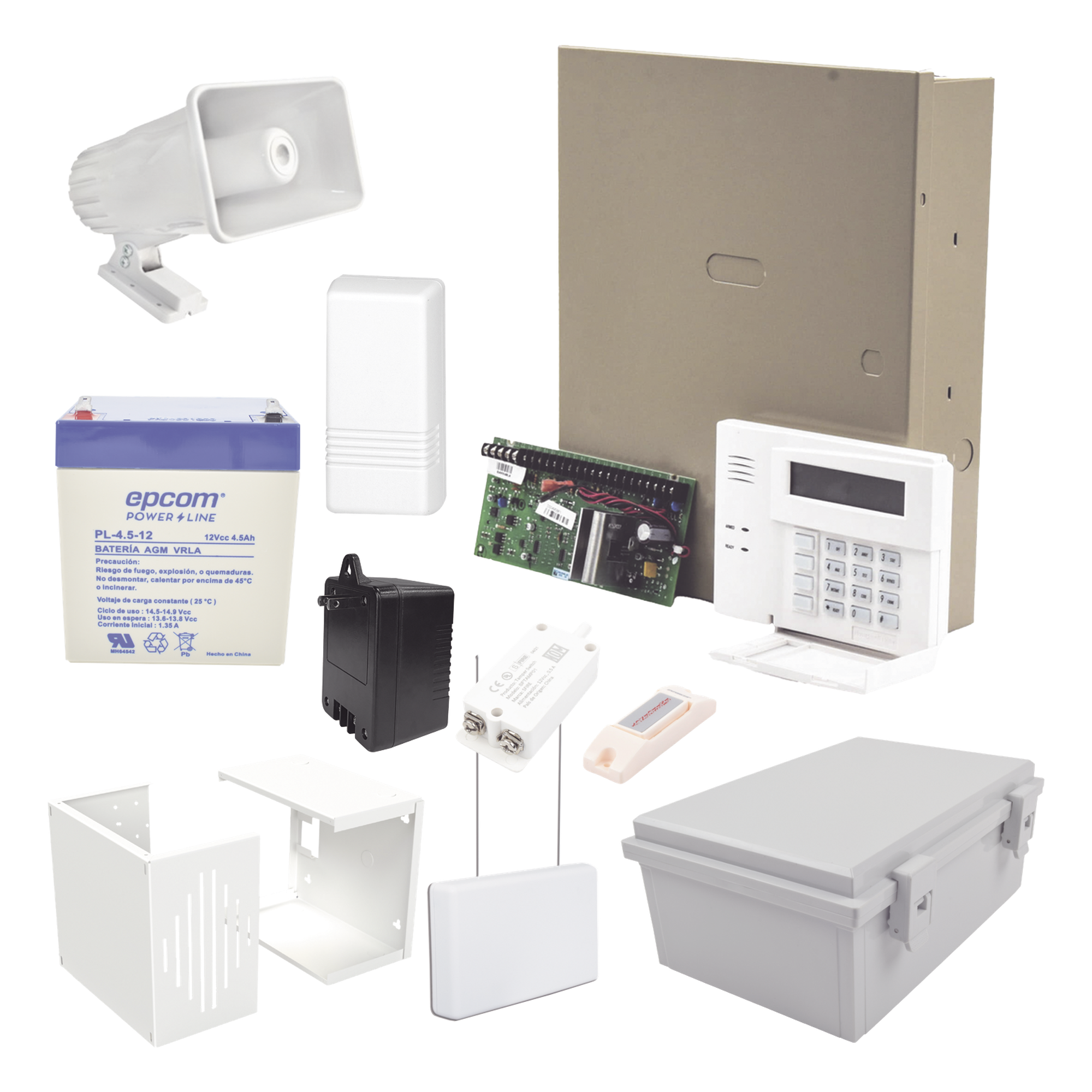 Kit de alarma vecinal con panel de 48 zonas, hasta 40 botones de pánico inalámbricos y sirena de 30 W — HONEYWELL · SKU ALARMA-VECINAL