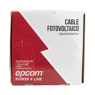 Kit de 2 rollos de 100 metros de cable fotovoltaico de cobre, rojo y negro, calibre 10 AWG (6mm²), Tipo PV, 1000/2000 V y 120°C.